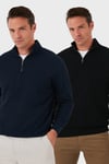 Pamuklu Regular Fit Yarım Fermuarlı Dik Yaka 2'li Paket Erkek Sweat 5905716S2 Koyu Lacivert-Siyah