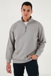 Pamuklu Regular Fit Yarım Fermuarlı Dik Yaka Erkek Sweat 5905470 GRİ