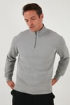 Pamuklu Regular Fit Yarım Fermuarlı Dik Yaka Erkek Sweat 5905716 GRİ