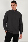 Pamuklu Regular Fit Yarım Fermuarlı Dik Yaka 2'li Paket Erkek Sweat 5905716S2 Koyu Vizon-Antrasit