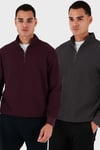 Pamuklu Regular Fit Yarım Fermuarlı Dik Yaka 2'li Paket Erkek Sweat 5905716S2 ANTRASİT-VİŞNE