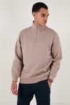 Pamuklu Regular Fit Yarım Fermuarlı Dik Yaka Erkek Sweat 59052592 GÜL