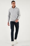 Pamuklu Regular Fit Yarım Fermuarlı Dik Yaka Erkek Kazak 456112 AÇIK GRİ