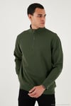 Pamuklu Regular Fit Yarım Fermuarlı Dik Yaka Erkek Sweat 5905470 HAKİ