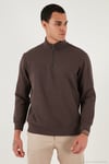 Pamuklu Regular Fit Yarım Fermuarlı Dik Yaka Erkek Sweat 5905470 KOYU KAHVE