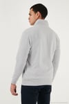 Pamuklu Regular Fit Yarım Fermuarlı Dik Yaka Erkek Kazak 456112 AÇIK GRİ