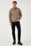 Pamuklu Regular Fit Yarım Fermuarlı Dik Yaka Erkek Sweat 59052592 Vizon Yeşili