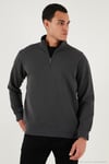 Pamuklu Regular Fit Yarım Fermuarlı Dik Yaka Erkek Sweat 5905470 ANTRASİT