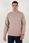Pamuklu Regular Fit Yarım Fermuarlı Dik Yaka Erkek Sweat 59052592 GÜL
