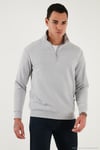 Pamuklu Regular Fit Yarım Fermuarlı Dik Yaka Erkek Kazak 456112 AÇIK GRİ