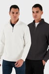 Pamuklu Regular Fit Yarım Fermuarlı Dik Yaka 2'li Paket Erkek Sweat 5905716S2 Antrasit-Ekru
