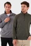 Pamuklu Regular Fit Yarım Fermuarlı Dik Yaka 2'li Paket Erkek Kazak 456112S2 GRİ-HAKİ
