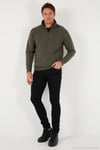Pamuklu Regular Fit Yarım Fermuarlı Dik Yaka Erkek Kazak 456112 HAKİ