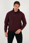 Pamuklu Regular Fit Yarım Fermuarlı Dik Yaka Erkek Kazak 456112 MÜRDÜM