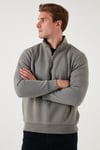 Pamuklu Regular Fit Yarım Fermuarlı Dik Yaka Erkek Sweat 59052592 AÇIK HAKİ