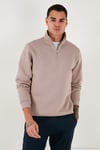 Pamuklu Regular Fit Yarım Fermuarlı Dik Yaka Erkek Sweat 59052592 GÜL