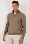 Pamuklu Regular Fit Yarım Fermuarlı Dik Yaka 2'li Paket Erkek Sweat 5905716S2 Koyu Vizon-Taş