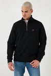 Pamuklu Regular Fit Yarım Fermuarlı Dik Yaka Erkek Sweat 001TU-0000 SİYAH