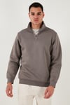 Pamuklu Regular Fit Yarım Fermuarlı Dik Yaka Erkek Sweat 59052592 TOPRAK