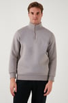 Pamuklu Regular Fit Yarım Fermuarlı Dik Yaka Erkek Sweat 59052592 Kül