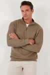 Pamuklu Regular Fit Yarım Fermuarlı Dik Yaka Erkek Sweat 5905716 KOYU VİZON