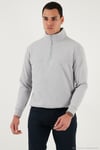 Pamuklu Regular Fit Yarım Fermuarlı Dik Yaka Erkek Kazak 456112 AÇIK GRİ