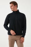 Pamuklu Regular Fit Yarım Fermuarlı Dik Yaka Erkek Kazak 456112 SİYAH