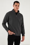 Pamuklu Regular Fit Yarım Fermuarlı Dik Yaka Erkek Sweat 5905470 ANTRASİT