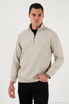 Pamuklu Regular Fit Yarım Fermuarlı Dik Yaka Erkek Sweat 5905470 TAŞ