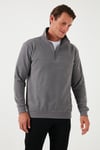 Pamuklu Regular Fit Yarım Fermuarlı Dik Yaka Erkek Kazak 456112 GRİ
