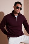 Pamuklu Regular Fit Yarım Fermuarlı Dik Yaka Erkek Sweat 59052592 VİŞNE