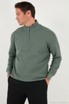 Pamuklu Regular Fit Yarım Fermuarlı Dik Yaka Erkek Sweat 5905716 HAKİ