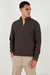 Pamuklu Regular Fit Yarım Fermuarlı Dik Yaka 2'li Paket Erkek Sweat 5905716S2 Ekru-Koyu Kahve