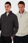 Pamuklu Regular Fit Yarım Fermuarlı Dik Yaka 2'li Paket Erkek Sweat 5905716S2 Antrasit-Taş