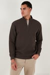 Pamuklu Regular Fit Yarım Fermuarlı Dik Yaka 2'li Paket Erkek Sweat 5905716S2 SİYAH-KOYU KAHVE