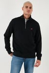 Pamuklu Regular Fit Yarım Fermuarlı Dik Yaka Erkek Sweat 001TU-0000 SİYAH
