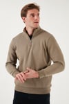 Pamuklu Regular Fit Yarım Fermuarlı Dik Yaka Erkek Sweat 59052592 Vizon Yeşili