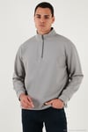 Pamuklu Regular Fit Yarım Fermuarlı Dik Yaka Erkek Sweat 5905470 GRİ