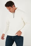 Pamuklu Regular Fit Yarım Fermuarlı Dik Yaka Erkek Sweat 5905470 EKRU