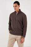 Pamuklu Regular Fit Yarım Fermuarlı Dik Yaka Erkek Sweat 5905470 KOYU KAHVE