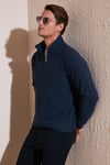 Pamuklu Regular Fit Yarım Fermuarlı Dik Yaka Erkek Kazak 456112 LACİVERT