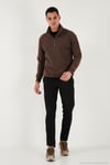 Pamuklu Regular Fit Yarım Fermuarlı Dik Yaka Erkek Kazak 456112 KAHVE