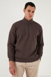 Pamuklu Regular Fit Yarım Fermuarlı Dik Yaka Erkek Sweat 5905470 KOYU KAHVE
