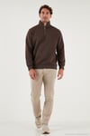Pamuklu Regular Fit Yarım Fermuarlı Dik Yaka Erkek Sweat 59052592 KOYU KAHVE