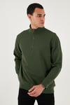 Pamuklu Regular Fit Yarım Fermuarlı Dik Yaka Erkek Sweat 5905470 HAKİ