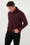 Pamuklu Regular Fit Yarım Fermuarlı Dik Yaka Erkek Kazak 456112 MÜRDÜM