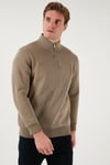 Pamuklu Regular Fit Yarım Fermuarlı Dik Yaka Erkek Sweat 59052592 Vizon Yeşili