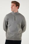 Pamuklu Regular Fit Yarım Fermuarlı Dik Yaka Erkek Sweat 59052592 AÇIK HAKİ