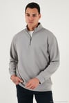 Pamuklu Regular Fit Yarım Fermuarlı Dik Yaka Erkek Sweat 5905470 GRİ