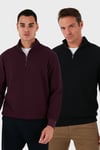 Pamuklu Regular Fit Yarım Fermuarlı Dik Yaka 2'li Paket Erkek Sweat 5905716S2 VİŞNE-SİYAH